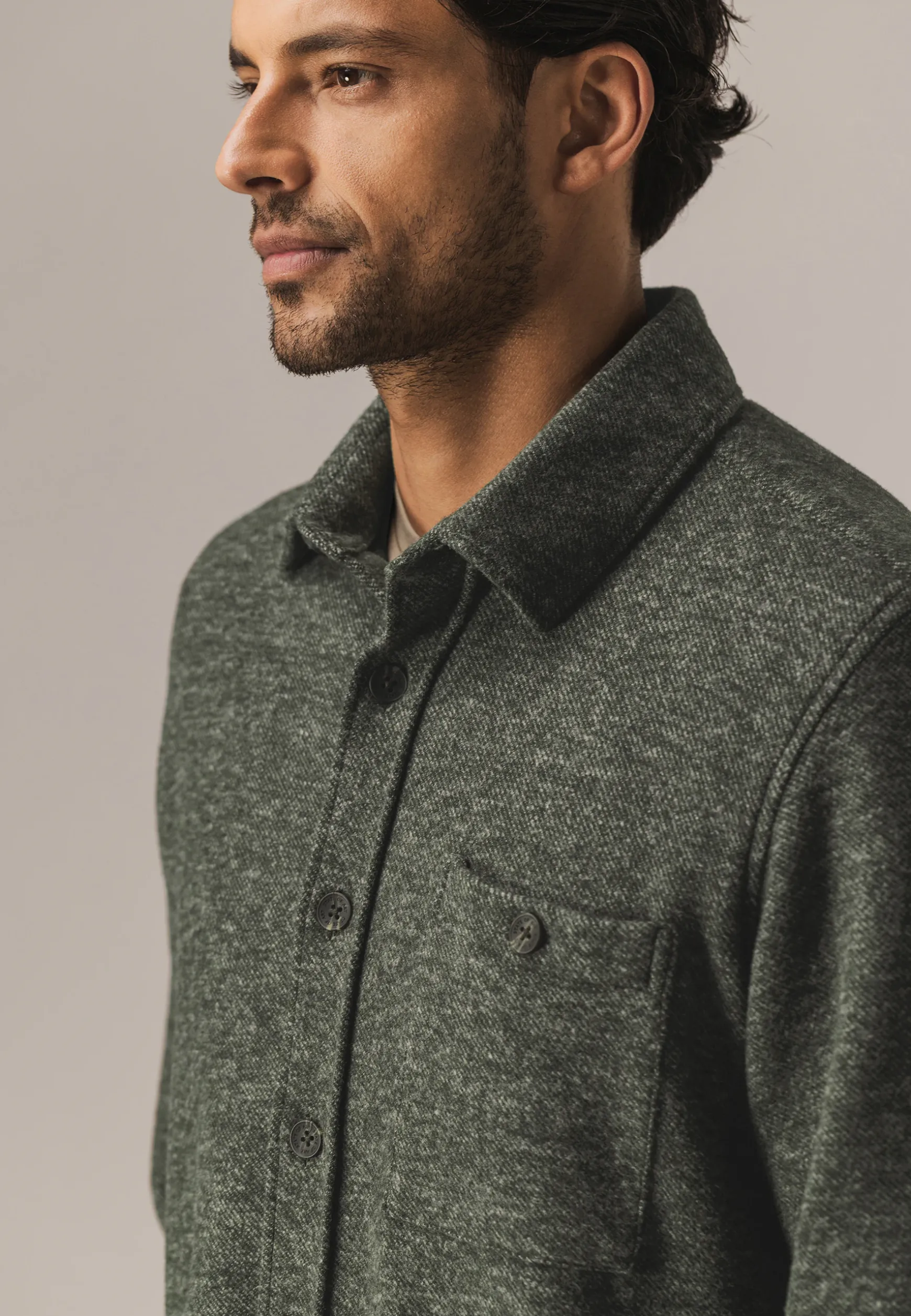 Gemêleerd overshirt met visgraatstructuur