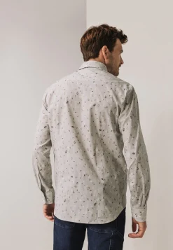 Overhemd met fijne streep en all-over print