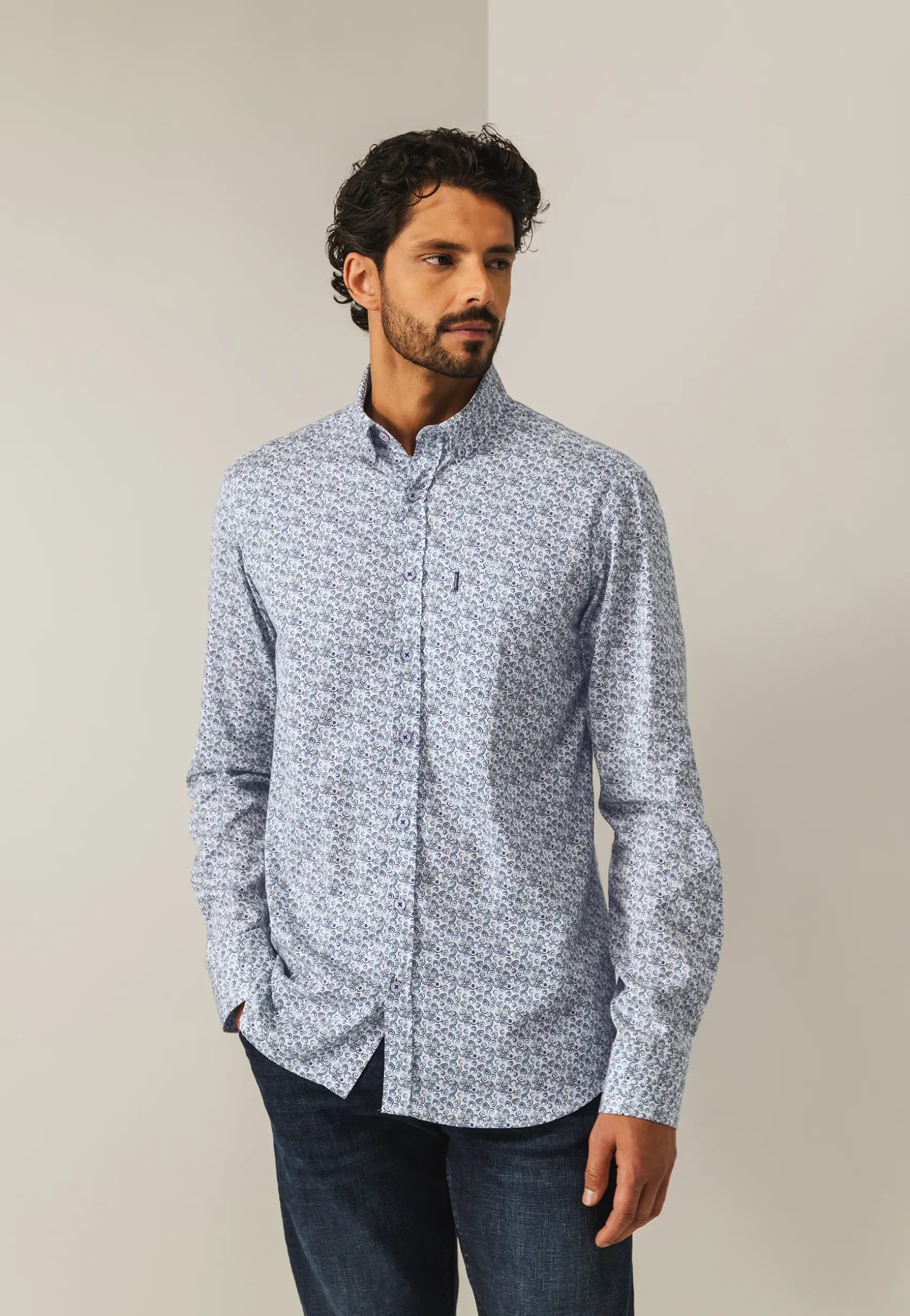 Poplin overhemd met all-over print