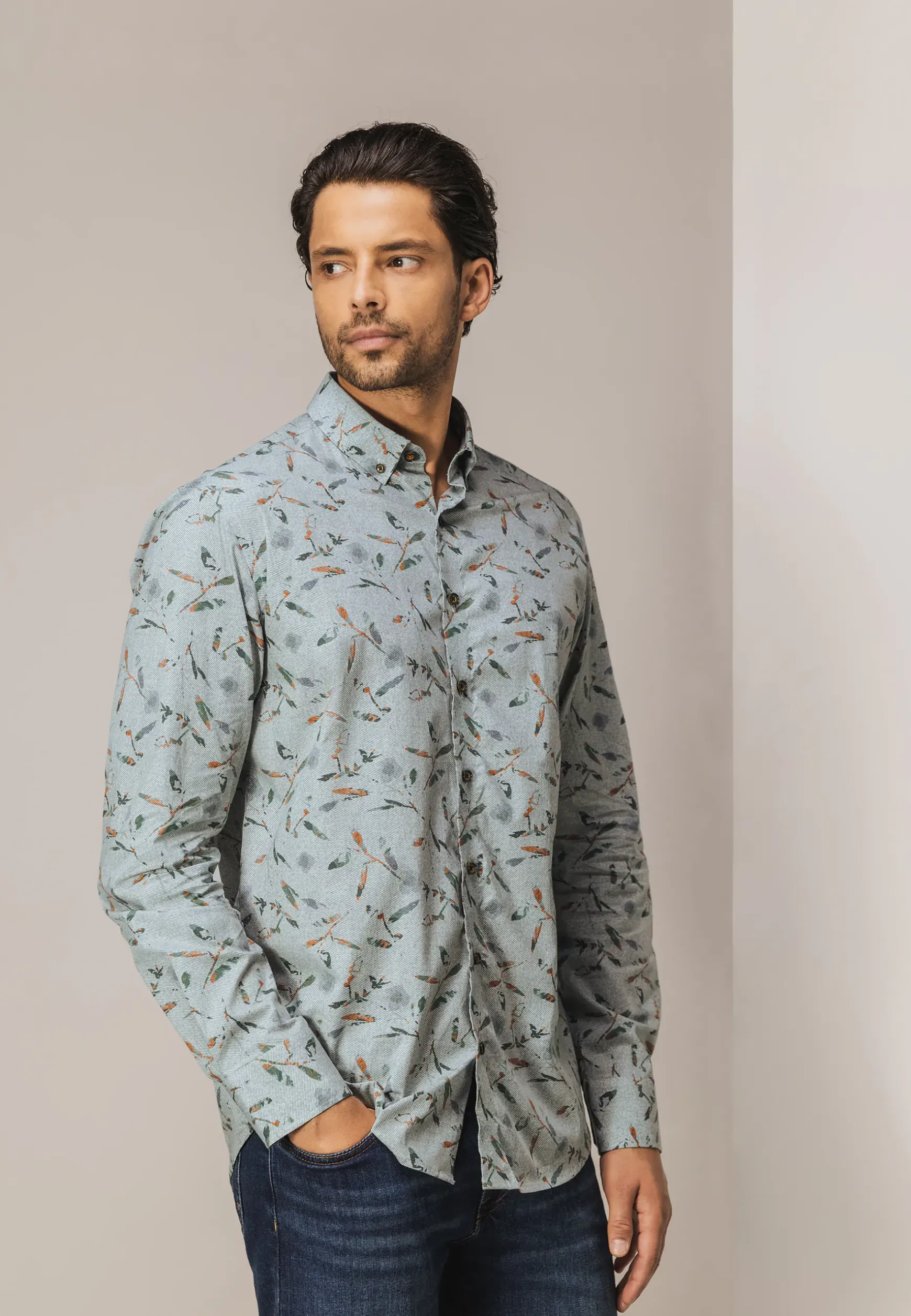 Poplin overhemd met all-over print